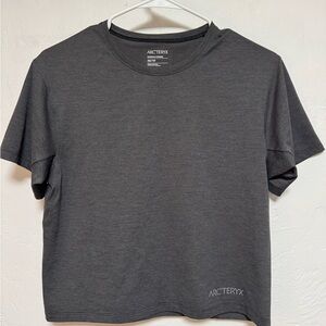 Arc'teryx Taema Crop Logo SS T Shirt — Charcoal Gray